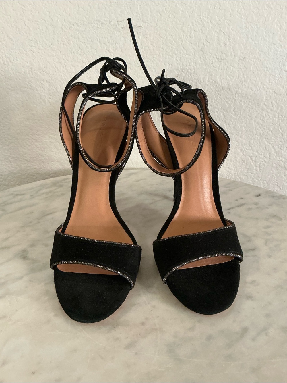 Halston Heritage “TERESA” Black Suede Lace-Up Ankle Tie Heels